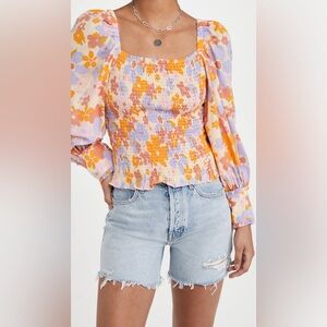 Free People Ariana Floral Smocked Top Size L Cropped Spring Combo Ruffles